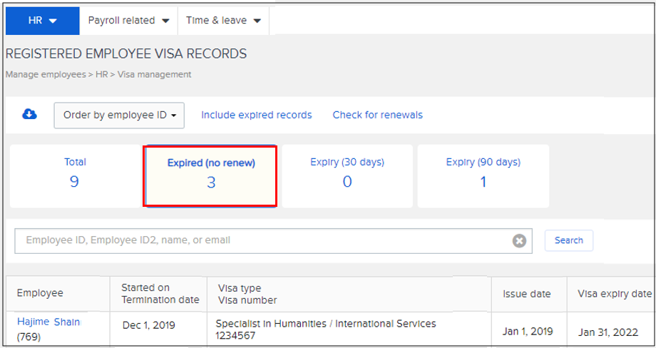 Check visa expiry dates for employees – Workcloudヘルプセンター